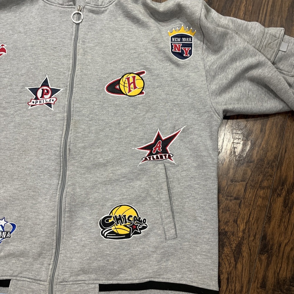 Vintage NBA Teams Logo Patch Hoodie Zip Jacket Sports Unique Coat Sz 3XL - Picture 6 of 12